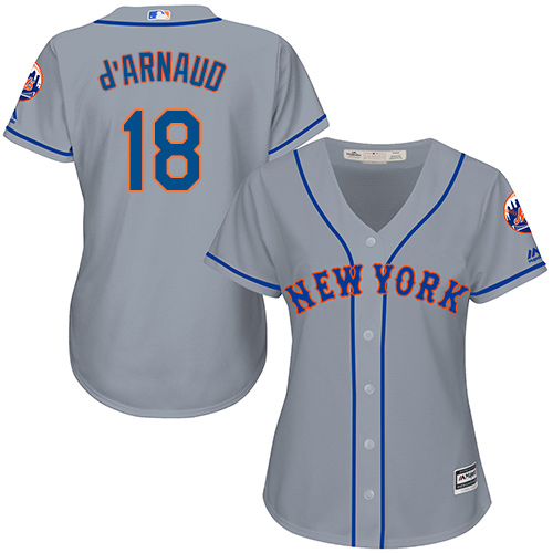 Mets #18 Travis d'Arnaud Grey Road Women's Stitched MLB Jersey